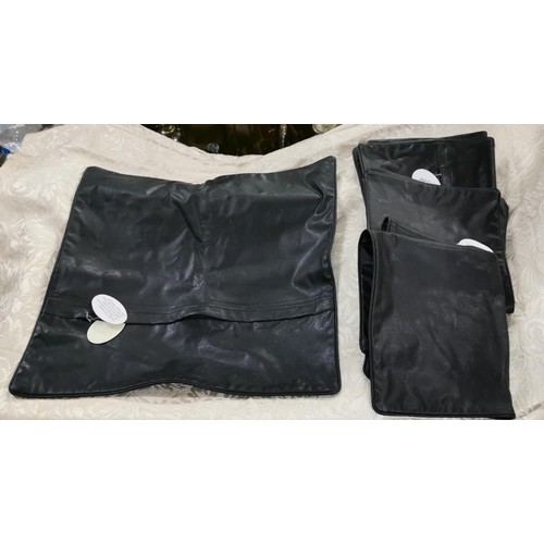 187 - Set of 4 x new and tagged faux black leather cushion covers approx size 43 x 43