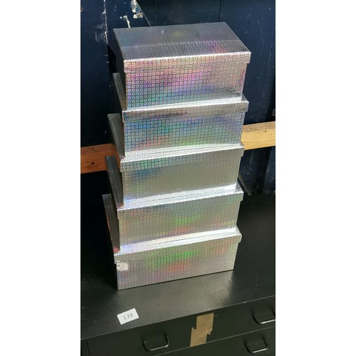 117 - Graduated set of 5 x iridescent silver storage/gift boxes