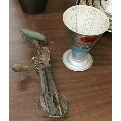 111 - Vintage kitchenalia hand whisk & Tala cooks measure