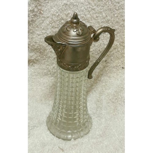 9 - 30 cm tall vintage claret jug with plated top