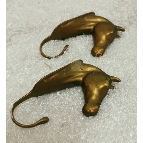 10 - Pair of approx' 14.5 cm tall heavy brass horses head coat hooks