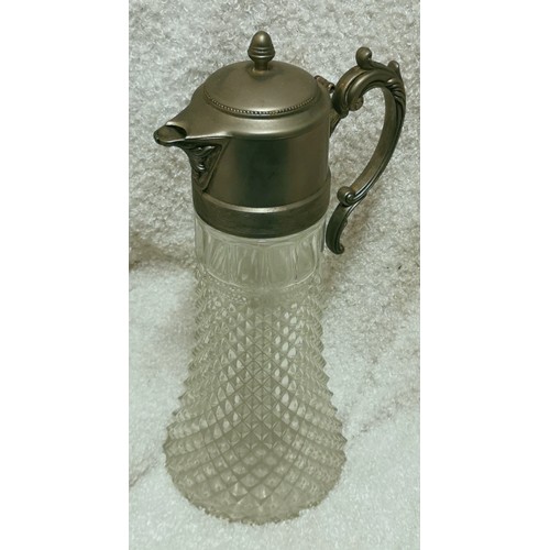 11 - 36 cm tall vintage claret jug with plated top