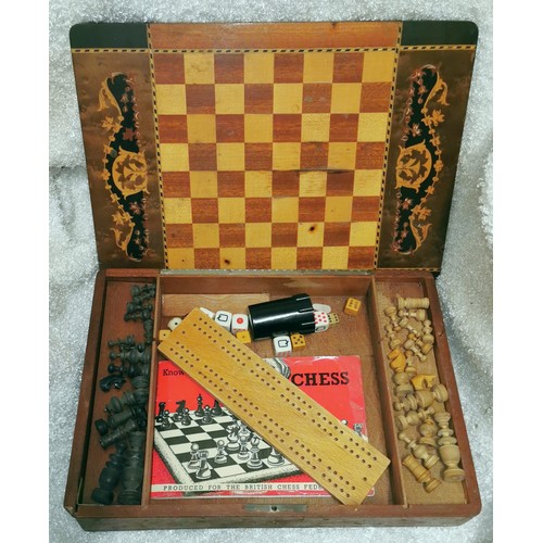 23 - Approx 37 x 27 cm high gloss non working musical chess board table top with incomplete wooden chess ... 