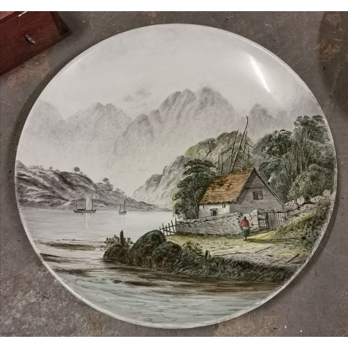 42 - Large 43 cm diameter 1880 Emma Dodd hand painted wall plate