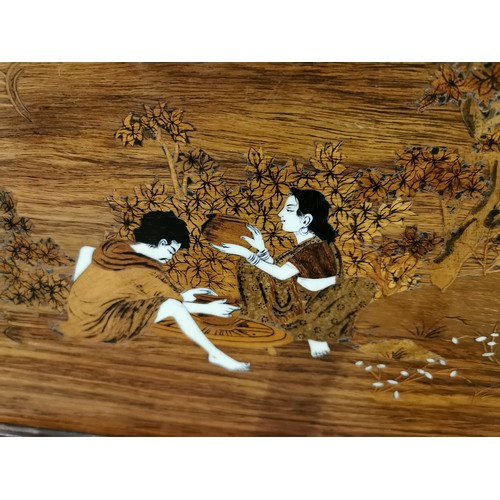 105 - 68 x 37 cm inlaid wooden Eastern agricultural scene wall decoration