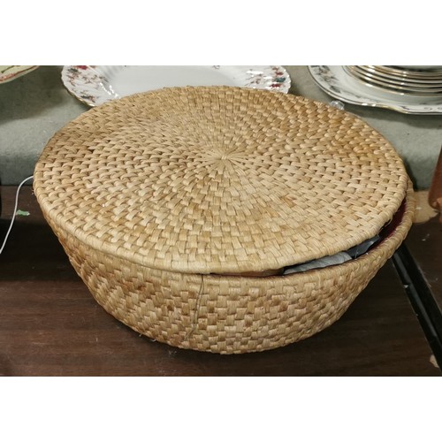 139 - Wicker sewing basket and contents