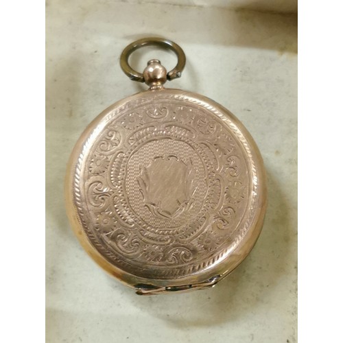 104 - Vintage key wind Roman numeral pocket watch (no key so untried) in 9K stamped case