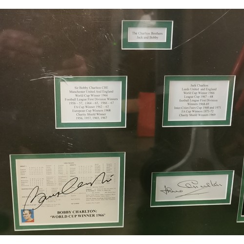 79 - 106 x 76 cm framed and mounted picture and autograph montage of Bobby & Jack Charlton - no COA