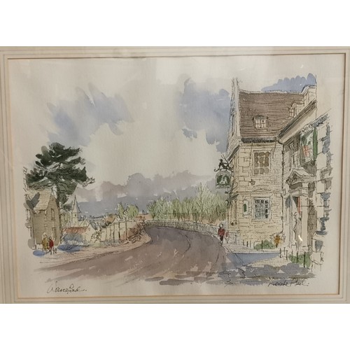 144 - 52 x 42 cm framed and mounted picture (not dot print, possibly litho) of Wansford by DEREK ABEL