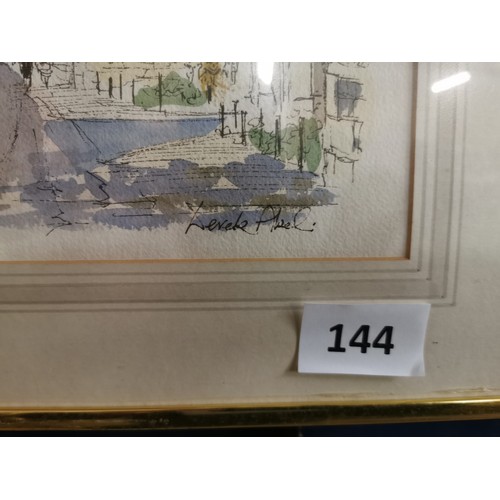 144 - 52 x 42 cm framed and mounted picture (not dot print, possibly litho) of Wansford by DEREK ABEL