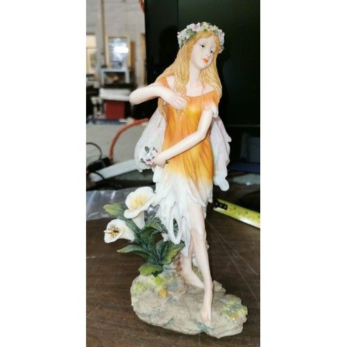 52 - 27 cm tall composite Shudehill fairy with flowers figure - end of 1 wing missing