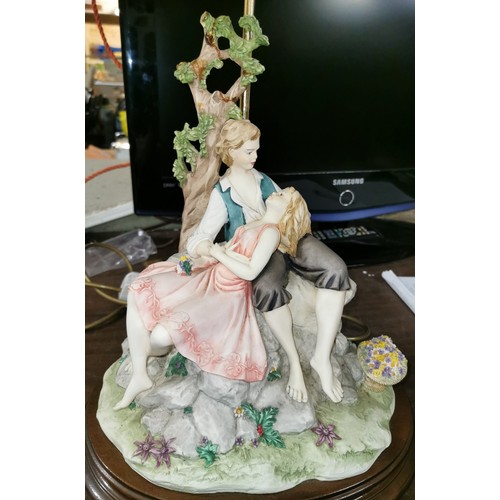 99 - Very large Vivien .C. Capodimonte boy and girl figural lamp with shade and working - approx 3 ft tal... 