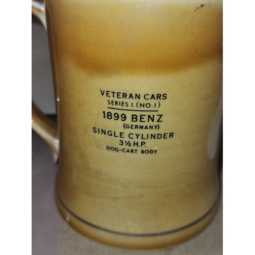 123 - Wade 1899 Benz car tankard & President 7 Mrs JF Kennedy picture jug - no handle and hairline crack