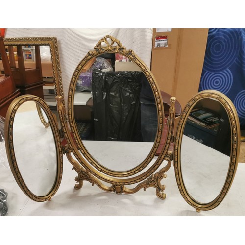 67 - Gilt tri-fold free standing dressing table mirror