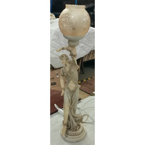 33 - 2003 Crosa 1920's lady figural lamp with smoked glass shade - 65 cm tall