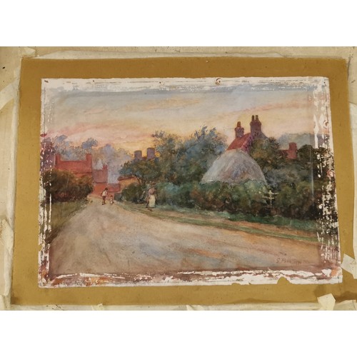 13 - 19th century water colour painting on paper village scene, mounted onto board and signed G. Parr 189... 