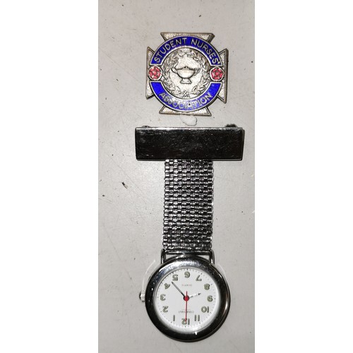 126 - Vintage student nurses association enamel badge & Constant quartz nurses watch