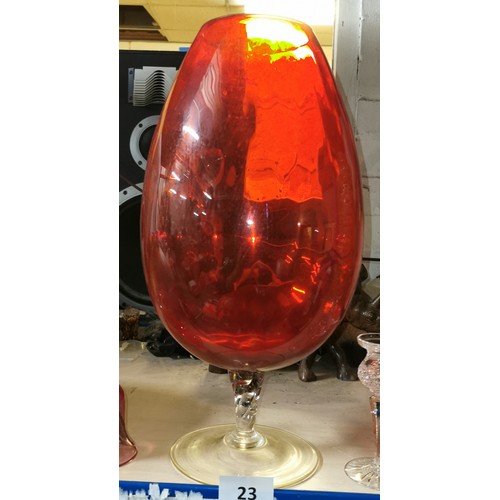 23 - Large 43 cm tall cherry glass with clear stem brandy glass vase