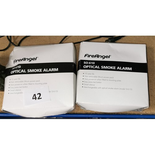 42 - Pair of boxed Fire Angel optical smoke alarms