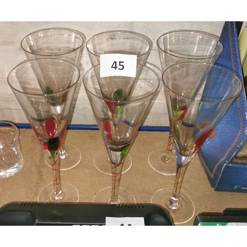 45 - Set of 6 x 24.5 cm tall champagne flutes