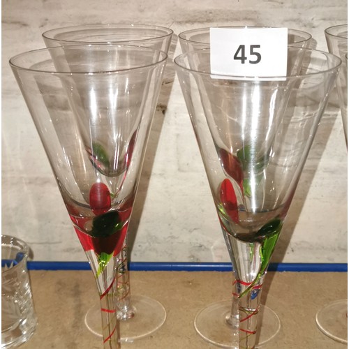 45 - Set of 6 x 24.5 cm tall champagne flutes