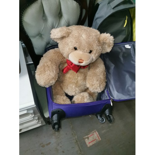 167 - Sirocco lightweight hand luggage case with large soft teddy and other canvas back pack