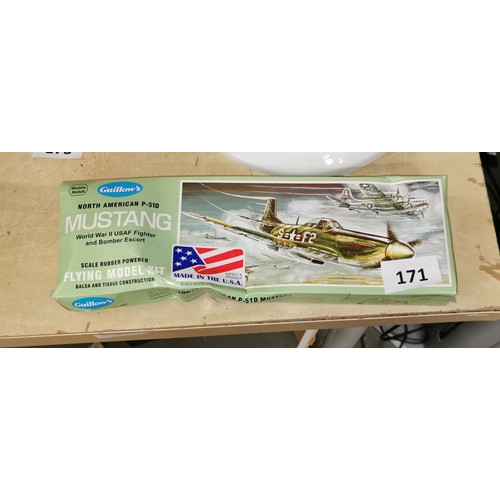 171 - Boxed and unopened Guillows rubber powered Mustang WWII fighter and bomber escort balsa flying model... 