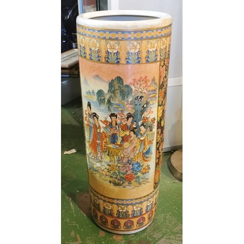 163 - 2 ft Oriental scene ceramic stick stand