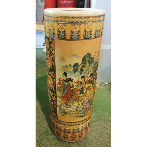163 - 2 ft Oriental scene ceramic stick stand