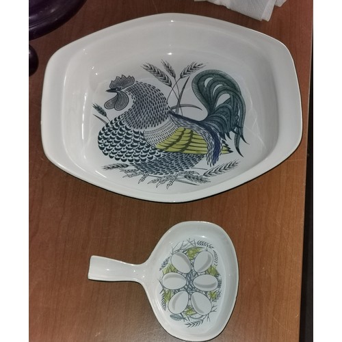 91 - 32 x 27 cm Poole Pottery oven to tableware damage free chicken serving pot and matching egg baker wi... 