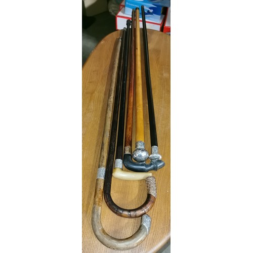 162 - Bundle of 6 x assorted silver collared and ended walking sticks and canes