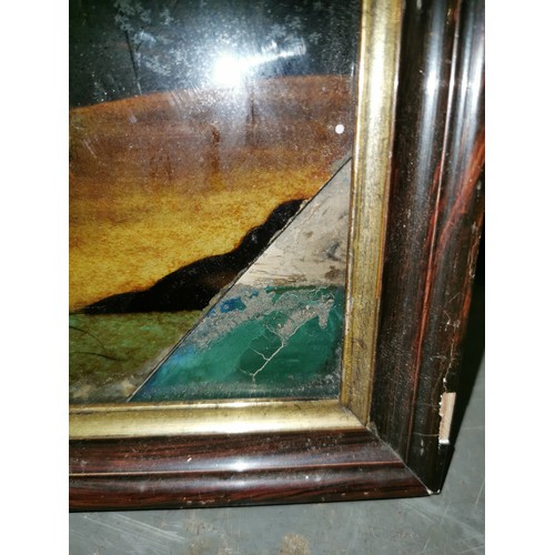 11 - 41.5 x 32 cm reverse painting on glass religious scene titled the flight into Egypt - damage bottom ... 