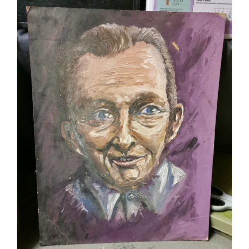 128 - 35.5 x 46 cm unframed oil painting on board study of Bing Crosby by A. Sutherland