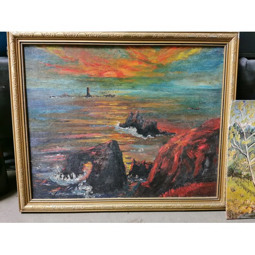 129 - 55.5 x 46 cm framed coast scape painting & 41 x 30.5 cm unframed landscape both by A. Sutherland