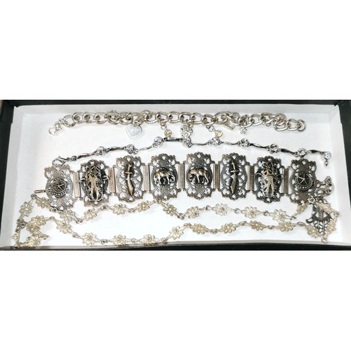 39 - 3 x silver bracelets and filigree necklace