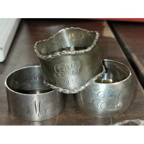 55 - 3 x hallmarked silver monogrammed napkin rings