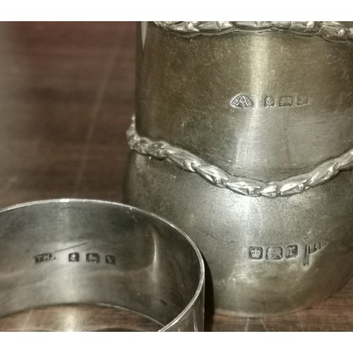 55 - 3 x hallmarked silver monogrammed napkin rings