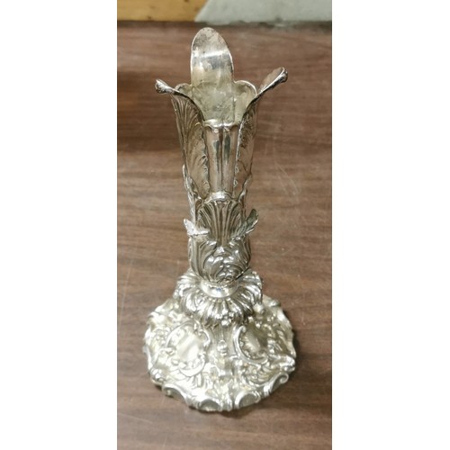 305 - 26 cm tall ornate heavy unstamped white metal large candle holder/vase