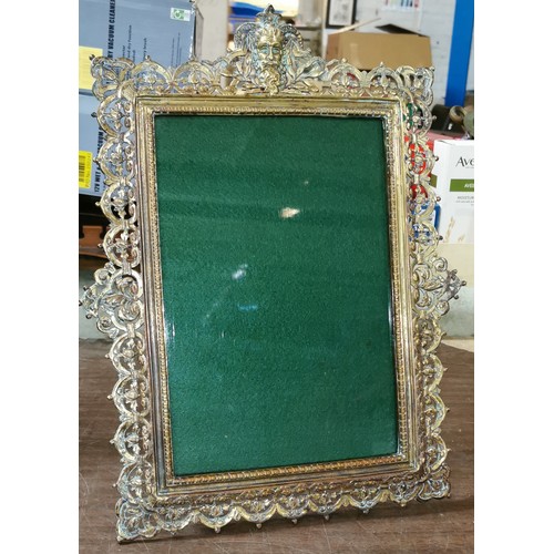 308 - 32 cm wide and 41 cm tall ornate Victorian large brass freestanding picture frame, holds approx 19 x... 