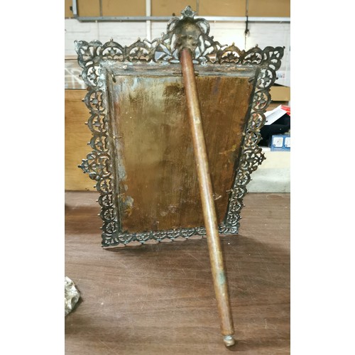 308 - 32 cm wide and 41 cm tall ornate Victorian large brass freestanding picture frame, holds approx 19 x... 