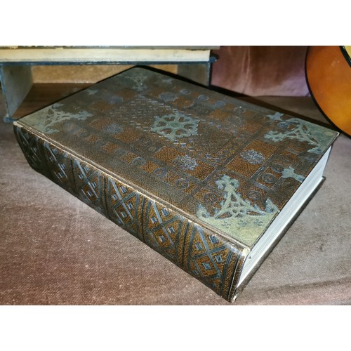 121 - Collins large family bible and smaller Cambridge university press bible, both in book shaped wooden ... 