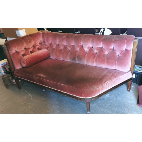 161 - Chesterfield style velvet deep button upholstered chaise lounge, approx 180 cm long and 80 cm deep