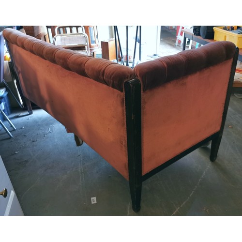 161 - Chesterfield style velvet deep button upholstered chaise lounge, approx 180 cm long and 80 cm deep