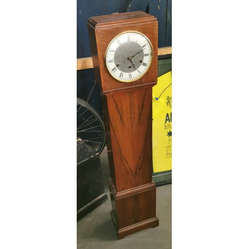 47 - Approx 119 cm tall mahogany cased roman numeral grandaughter clock with pendulum but no key