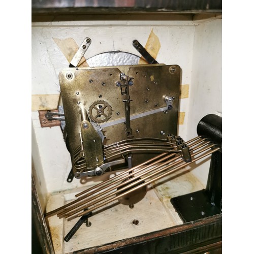 47 - Approx 119 cm tall mahogany cased roman numeral grandaughter clock with pendulum but no key