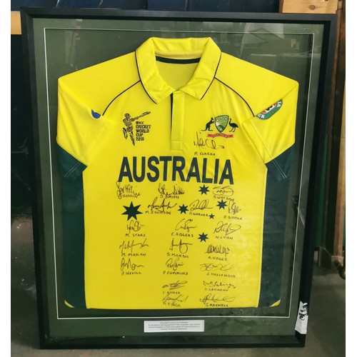 48 - 73 x 91.5 cm framed 2015 cricket world cup Australia signed shirt - originally donated for fundraisi... 
