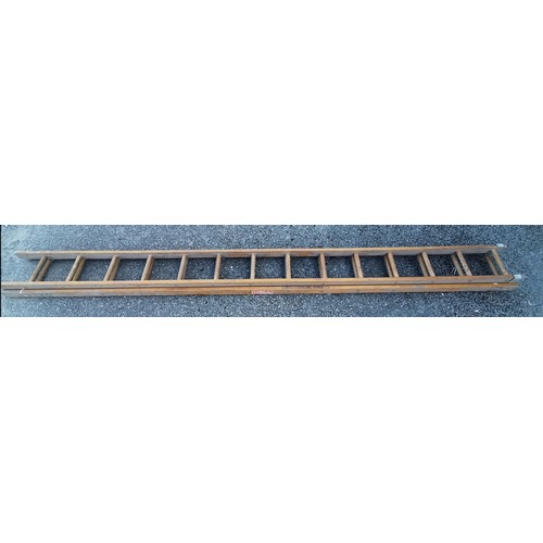 170 - Large wooden double ladder and 2 x different size step ladders