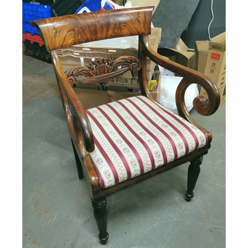 169 - Mahogany William IV style scroll arm desk chair - scroll on right hand side is broken