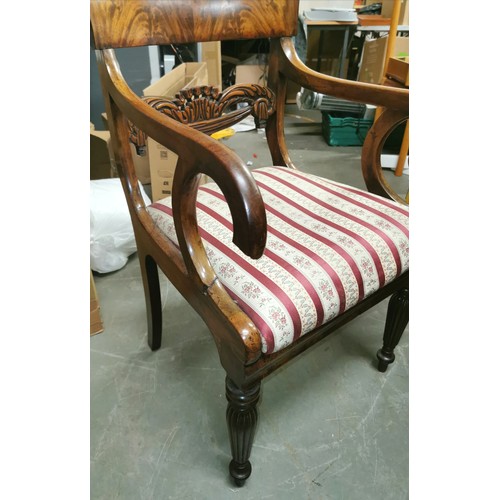 169 - Mahogany William IV style scroll arm desk chair - scroll on right hand side is broken