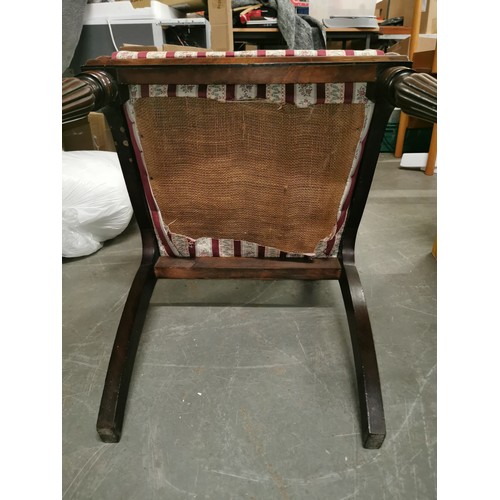 169 - Mahogany William IV style scroll arm desk chair - scroll on right hand side is broken